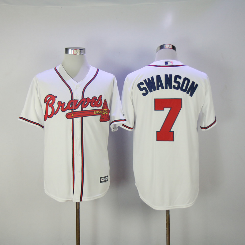2017 MLB Atlanta Braves #7 Swanson White Game Jerseys